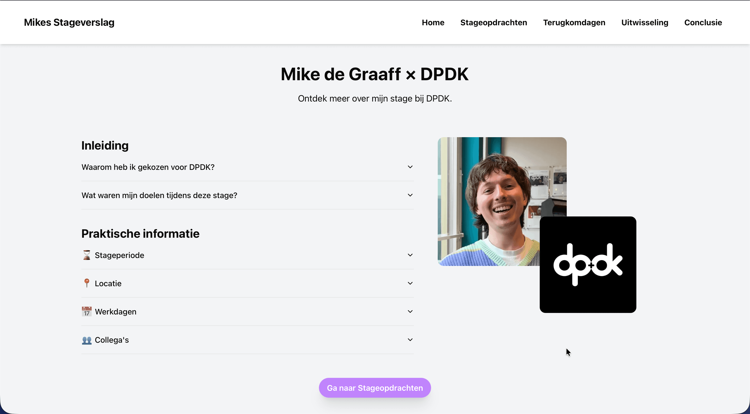 Screenshot of the internship report project